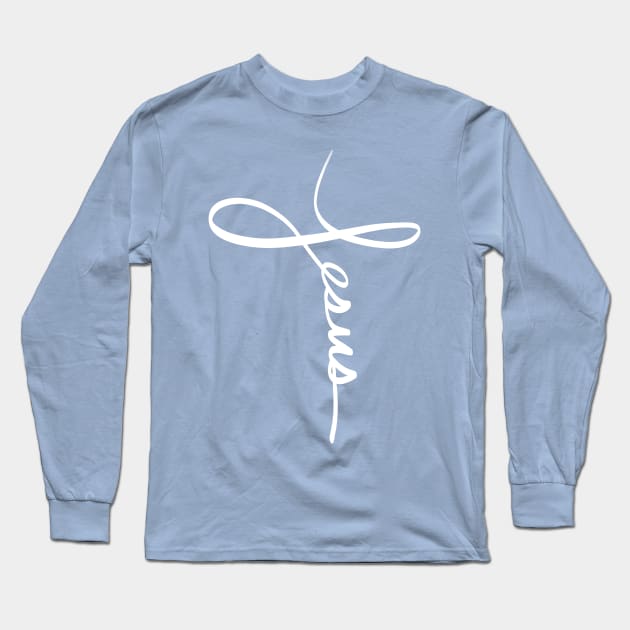 Jesus Handwritten Cross Long Sleeve T-Shirt by PacPrintwear8